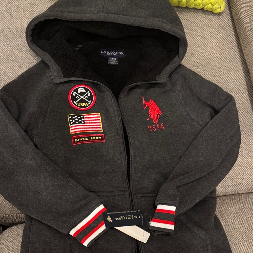 U.S. Polo Assn. Kids Charcoal Hoodie with Red Accents